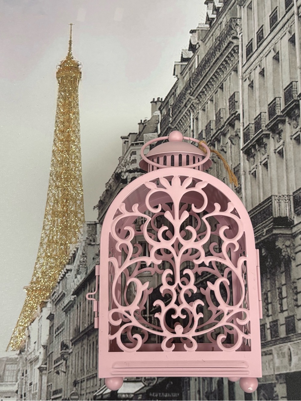 Pink Ornate Filigree Metal Candle Lantern | Shabby Chic Cottagecore Decor